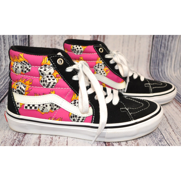 Vans Sk8-Hi Fuchsia Fedora Flaming Dice Suede Skate Men,s Shoes Size 6.5 - Picture 1 of 8